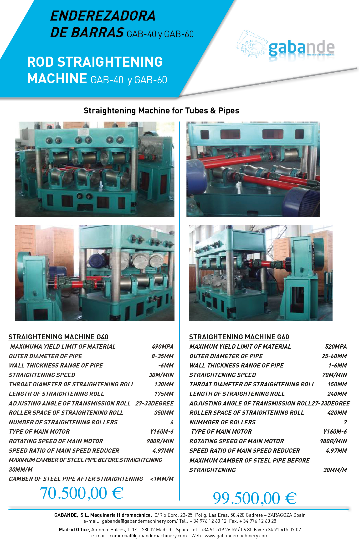 OFERTA ENDEREZADORA PARA TUBO