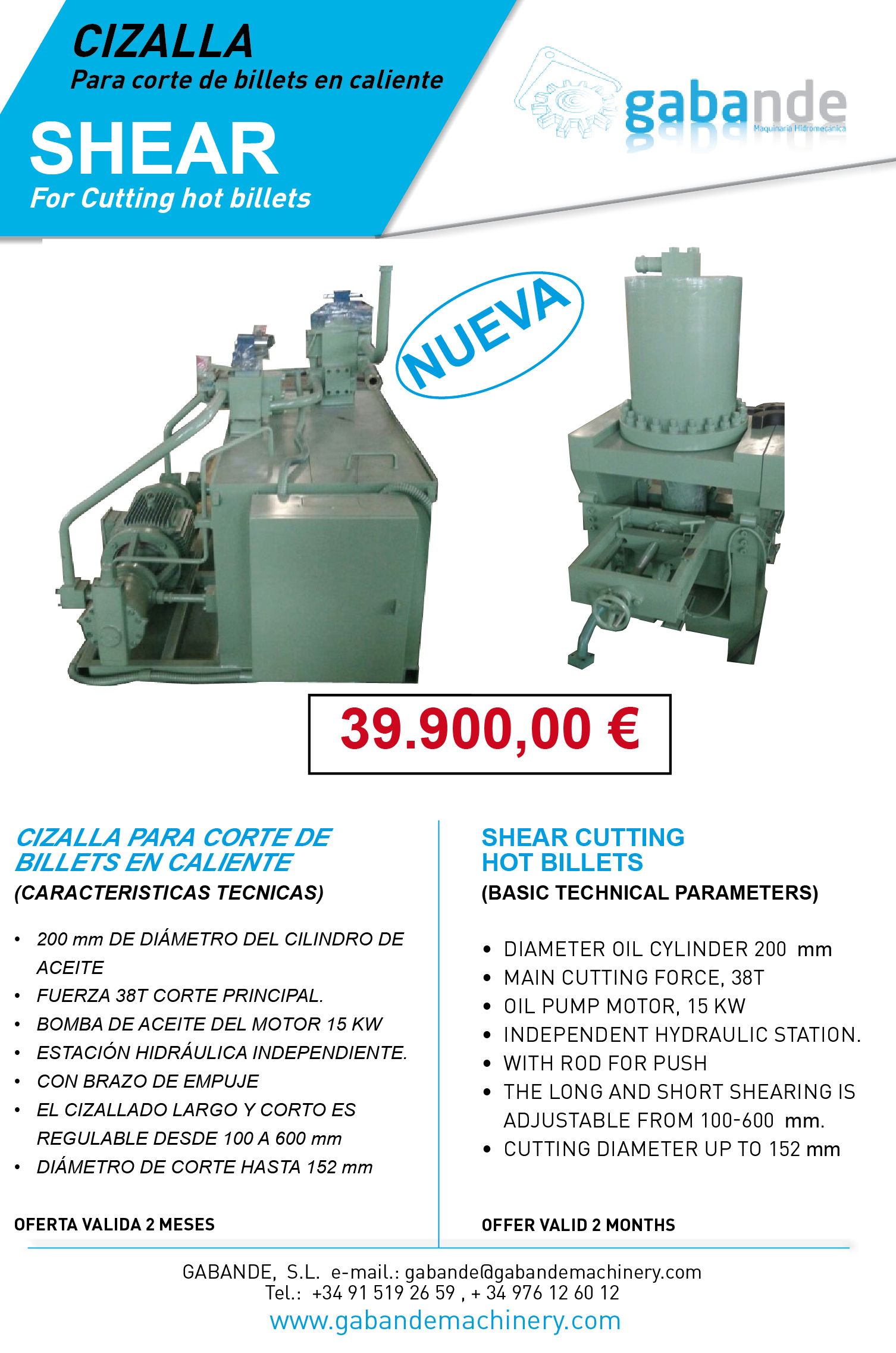 OFERTA CIZALLA PARA CORTE EN CALIENTE